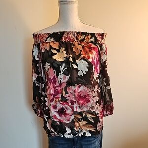 White House Black Market Floral Off-Shoulder Blouse